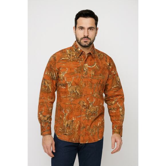Vintage North River Mens XL Button Up Shirt Novelty Hunting Deer Print Cotton - Picture 1 of 11